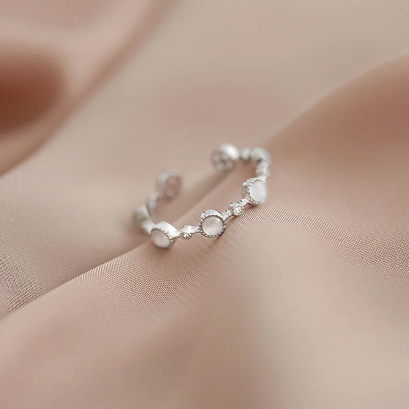 925 Sterling Silver Opal Ring Female Index Finger Opening Adjustable Tail Fashion Simple High-End Jewelry Gift