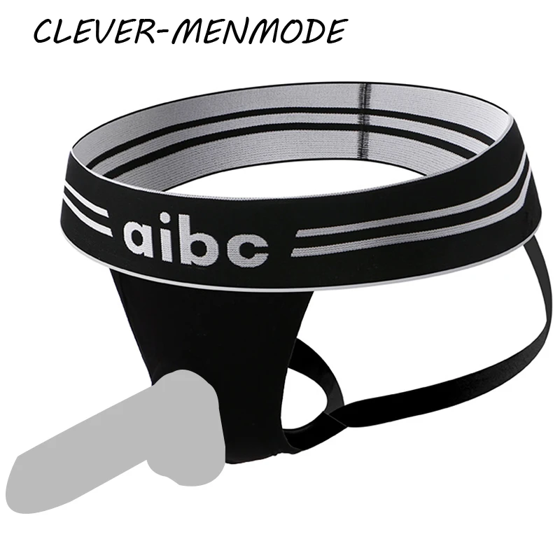 CLEVER-MENMODE Sexy Men\'s Hollow Out Jockstrap Thong Penis Hole Silicone O Ring Underwear Low Rise Panties Underpants Homme