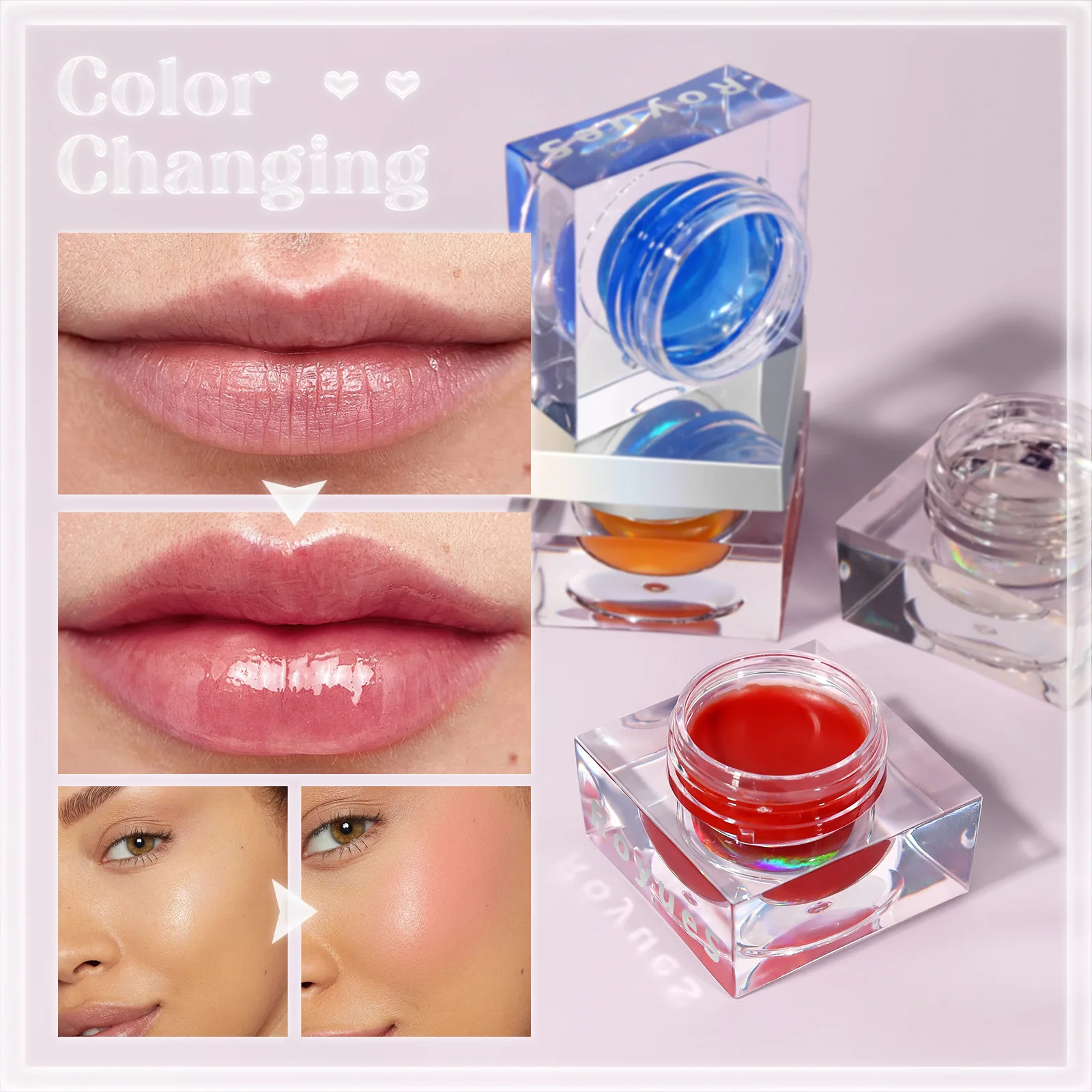 

Color Changing Jelly Blusher Watery Cheeks Lips Eyeshadow 3-in-1 Multi-use Rouge Longlasting Moisturizing Mirror Lips Makeup Hot