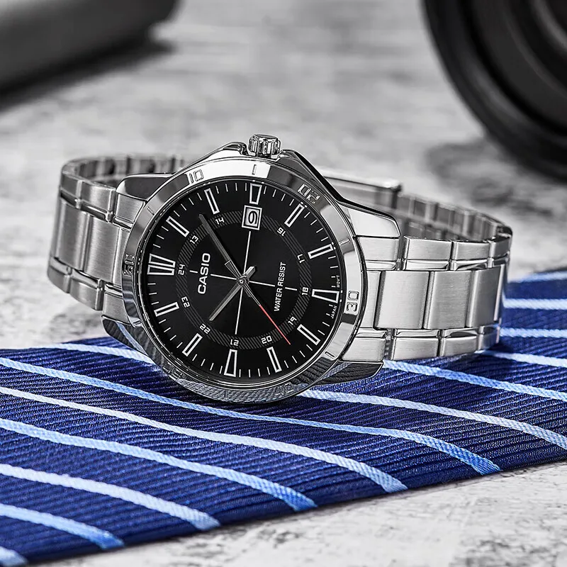 ساعة كاسيو للرجال، مينا كبيرة الحجم، مقاومة للماء، كوارتز غير ميكانيكية مع حزام من الفولاذ المقاوم للصدأ، ساعات فاخرة
