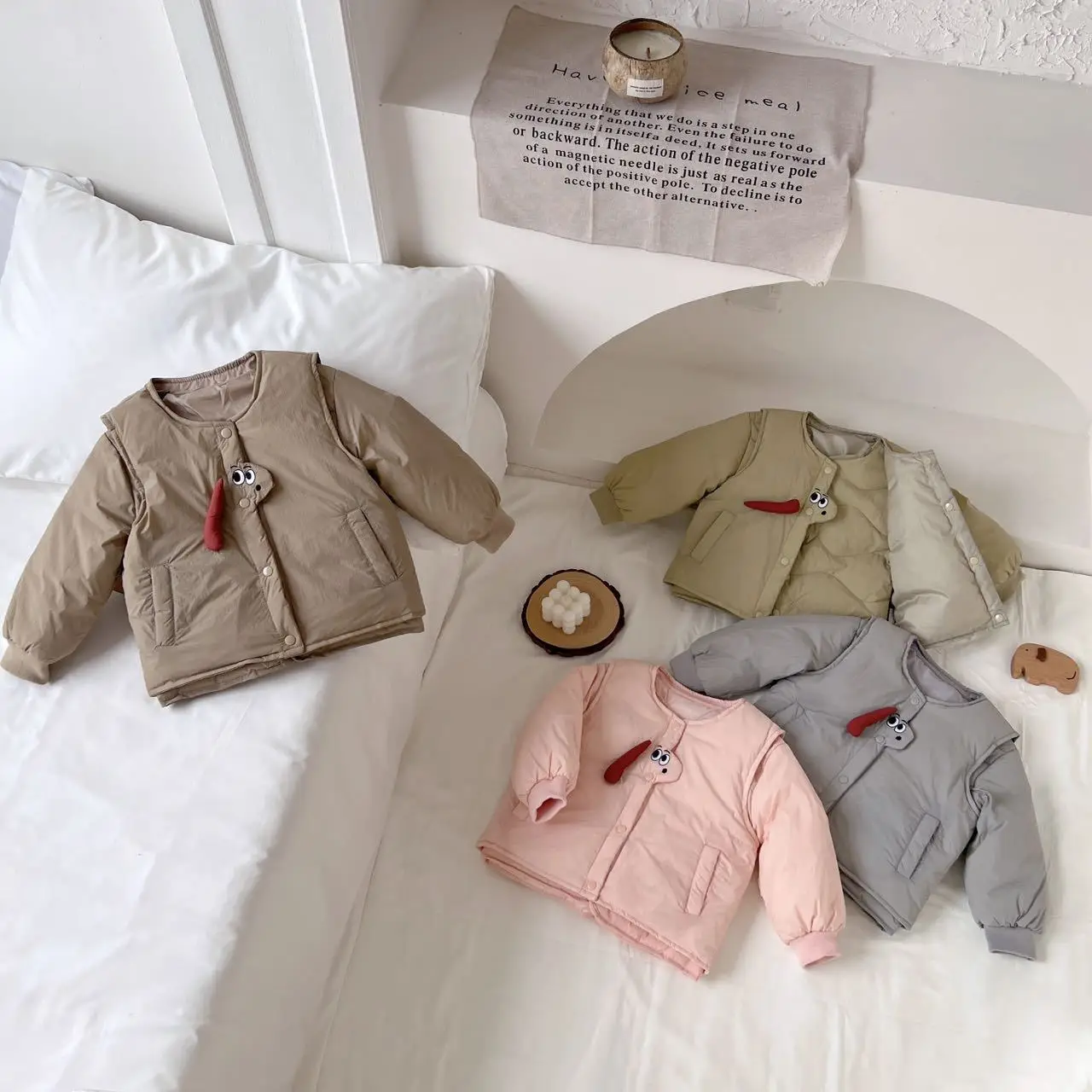 

Children's Warm Lightweight Cotton Jaet Long Sve Vest Two-Piece Set Winter Outerwear for Boys And Girls