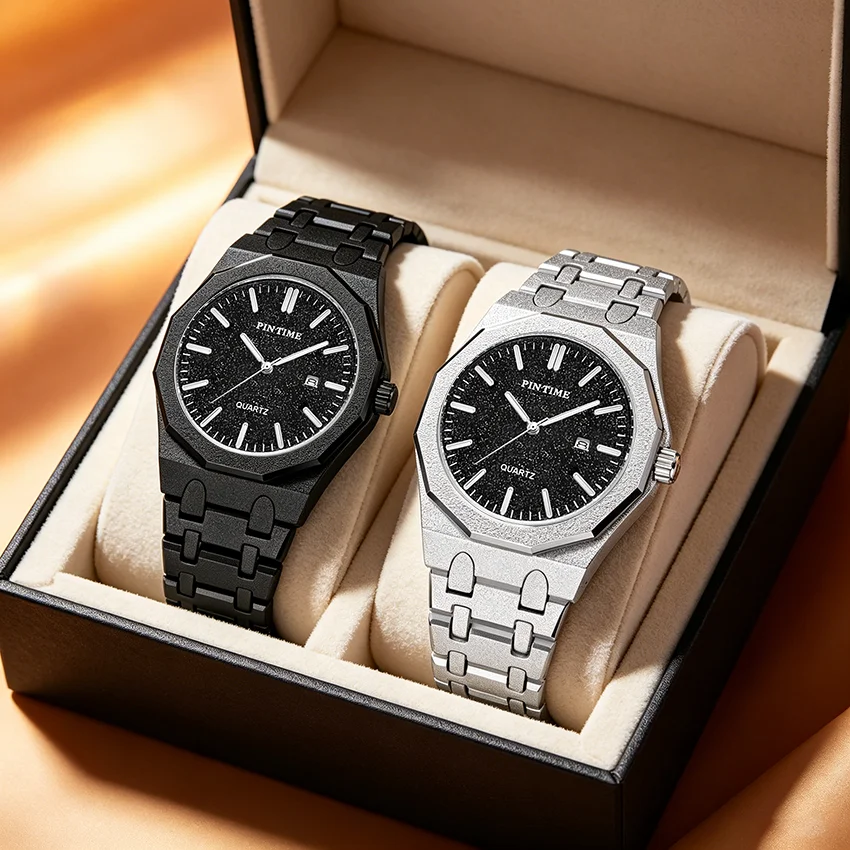 

2026 Trending Starry Night Men Watch Luxury Frosted Stainless Steel Band Octagonal Matte Case Cool Male Quartz Clock Relogio