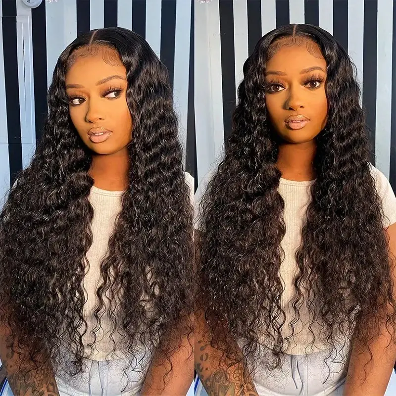 Rosabeauty HD 13X6 Transparent Deep Water Wave curly 250 Density Lace Frontal Wig 30 40 Inch 13X4 Front Human Hair Wig For Women