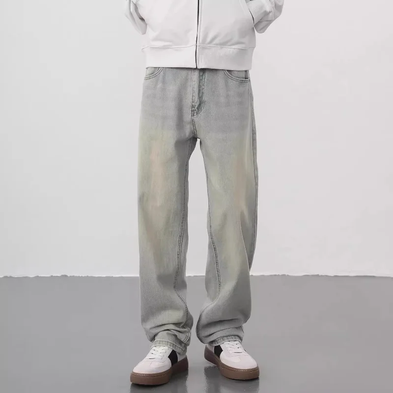 

New Yellow Mud Jeans Washing Trendy Brand Pants High Street Retro Straight Loose Casual Trousers