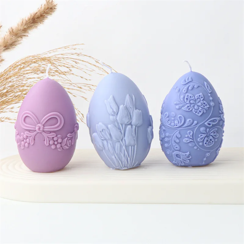 Rose Tulip Geometry Silicone Candle Mold Flower Egg Soap Resin Plaster Making Set Chocolate Ice Mould Home Decor Easter Gifts