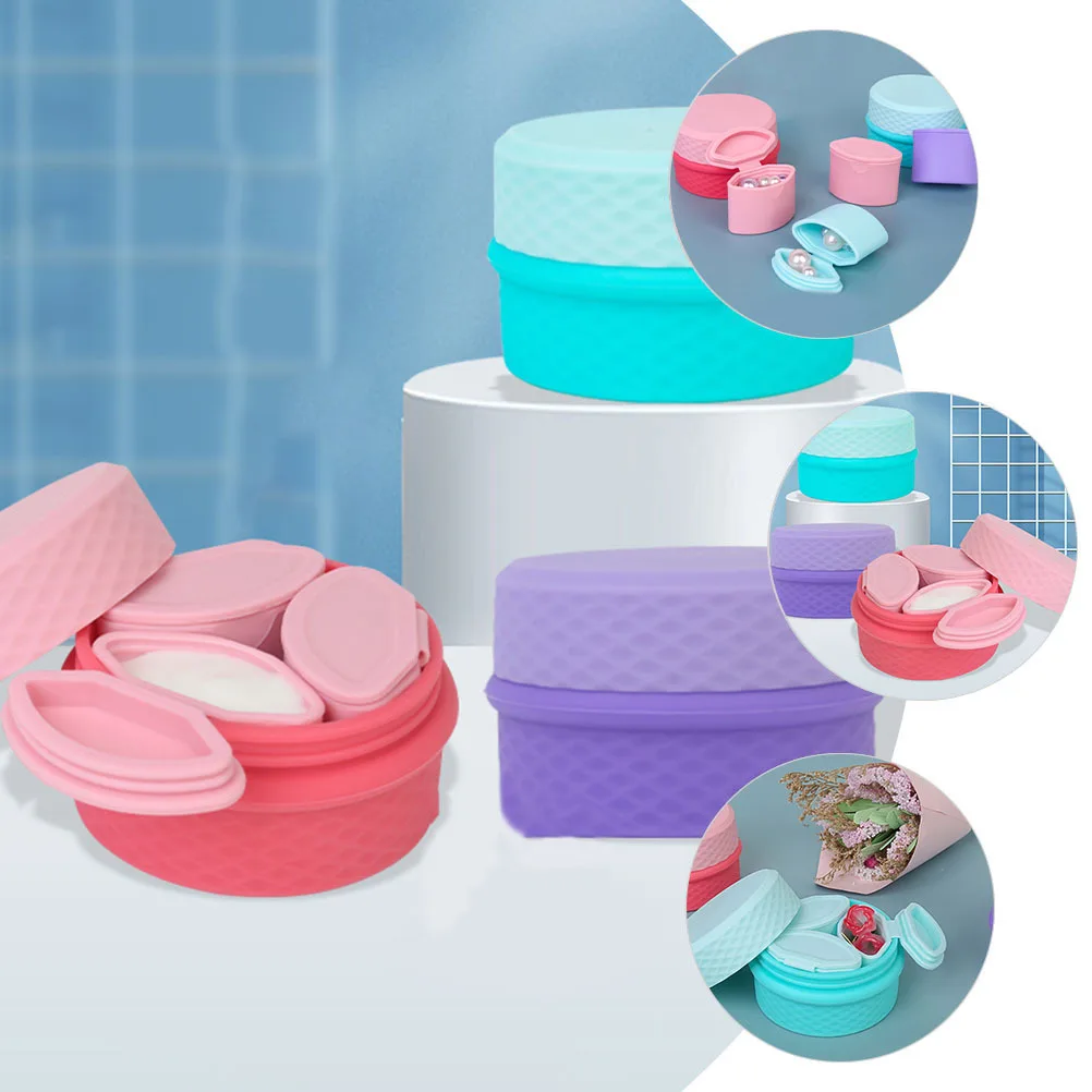 1 مجموعة 1 مجموعة صندوق فرعي من السيليكون مع ملعقة السفر كريم زجاجة حاوية بلسم الشفاه المحمولة جرة إعادة الملء حبوب موزع