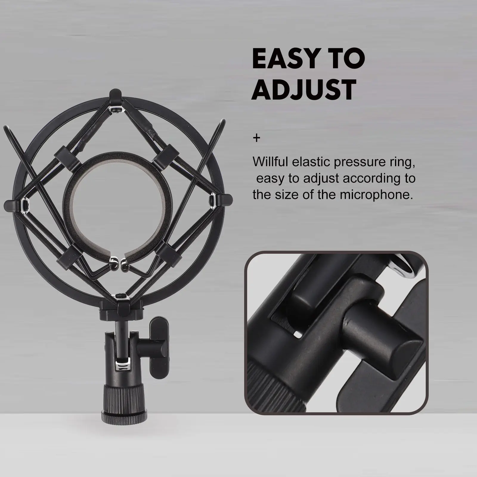 Universal Microphone Shock Mount – Adjustable Metal Mic Holder with Elastic Pressure Ring, Anti-Vibration