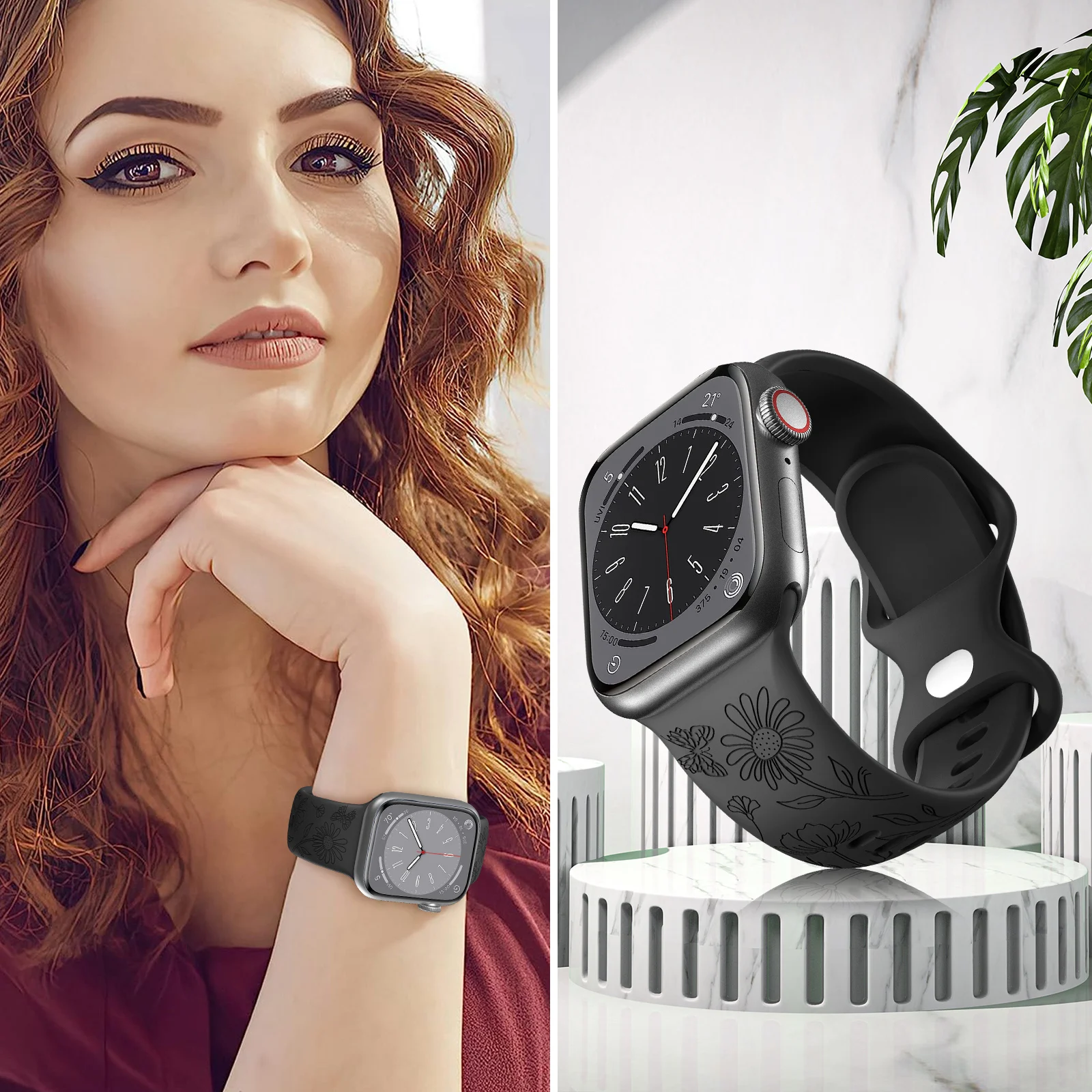 Silikonowy pasek do zegarka Butterfly, do Apple Watch 40/44/41/49/45/38/42mm, kompatybilny z seriami Watch 10/9/7/SE/6/5/4/8/ultra.