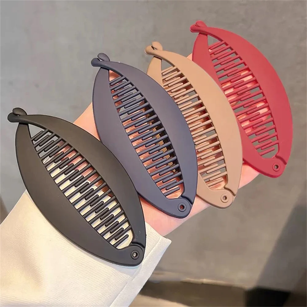 Frosted Fish Shaped Hairpin Ponytail Banana Clip Headband for Women Simple Solid Acrylic Twist Clamp Barrettes Headwear