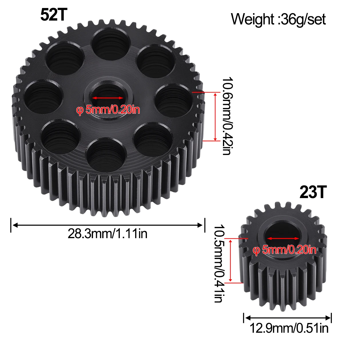 48P 52/23T Steel Transmission GearBox Gear Set for 1/10 RC Crawler Car VS4-10 Upgrade Parts