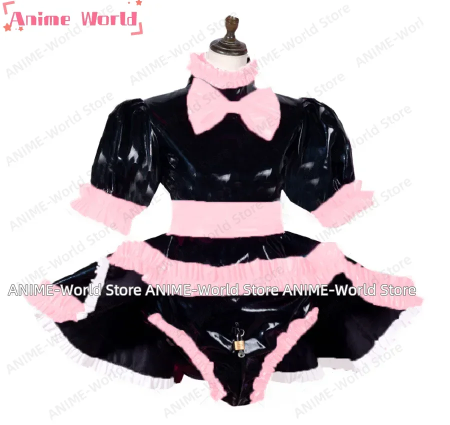 

《Custom Size》Lockable Sissy Cosplay PVC Dress Lolita Style Underwear French Maid Set Dress Sweet Jumpsuit Customized Halloween