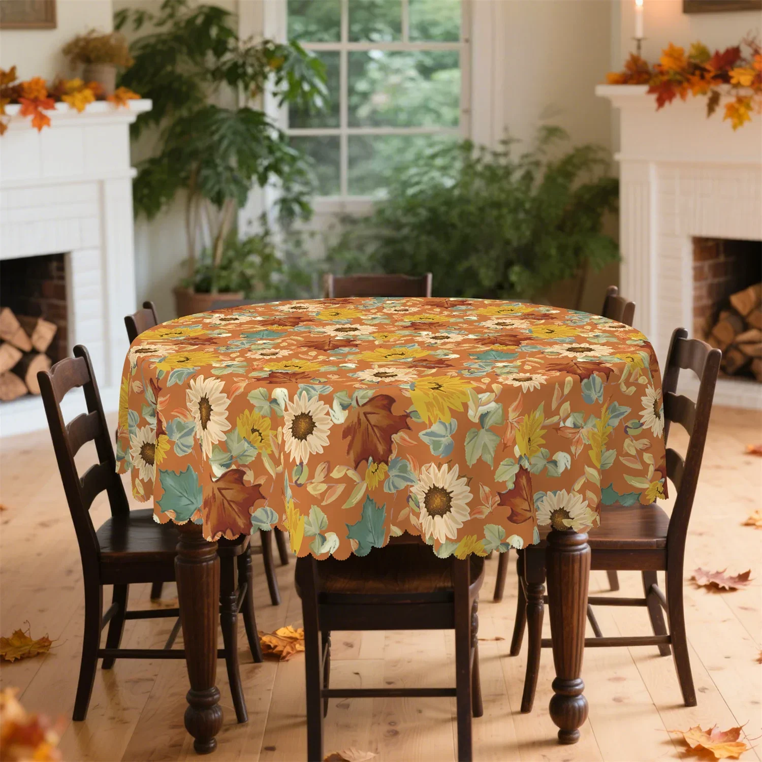 Sunflower and Maple Leaf Autumn Tablecloth, 1 Pack, Suitable for Indoor and Outdoor Usexzj