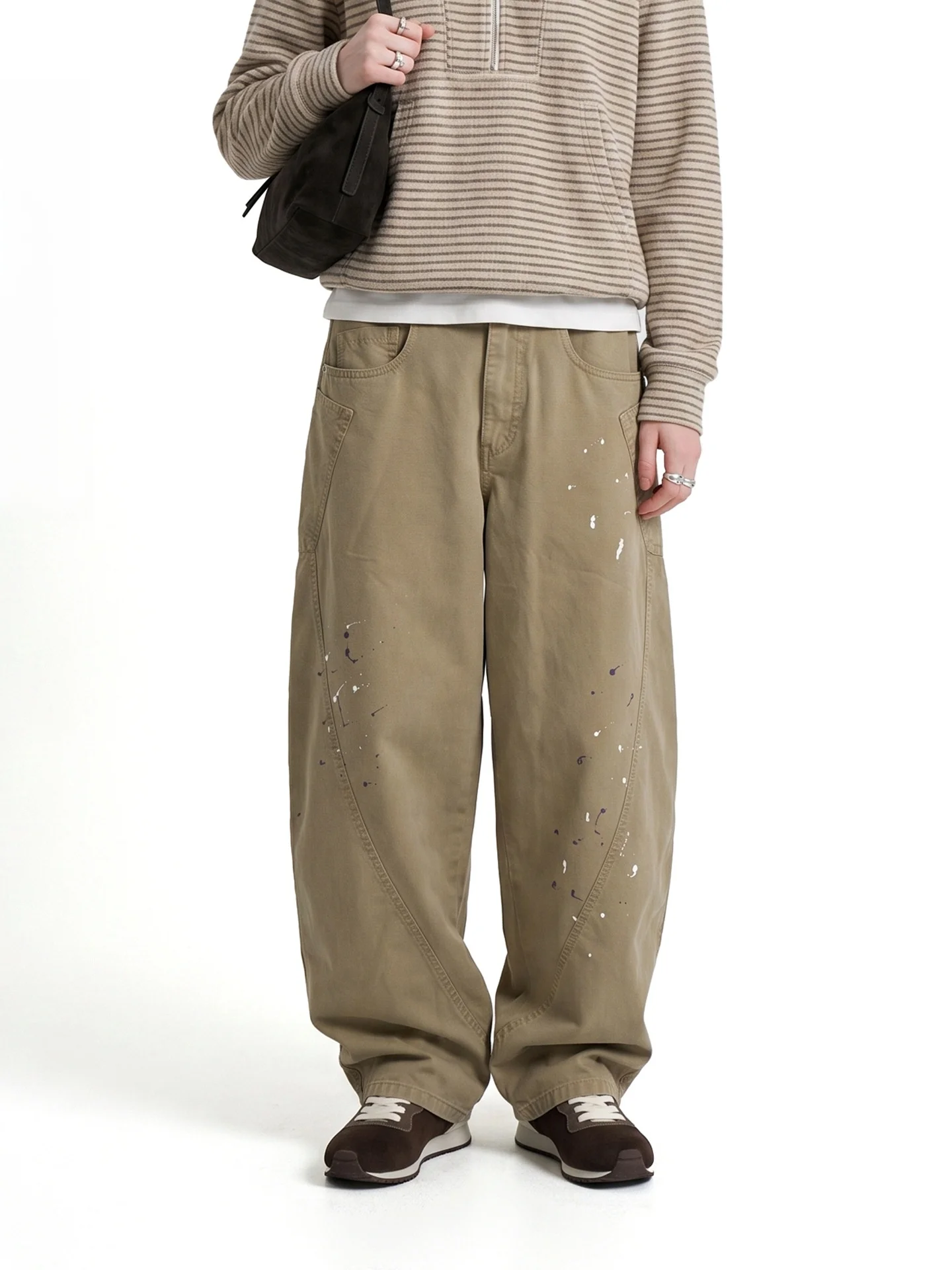 Hand Painted Splatter Split Wide Leg Curved Cargo Pants 2026 Autumn New Arrival American Vintage Casual Trousers Unisex Stage