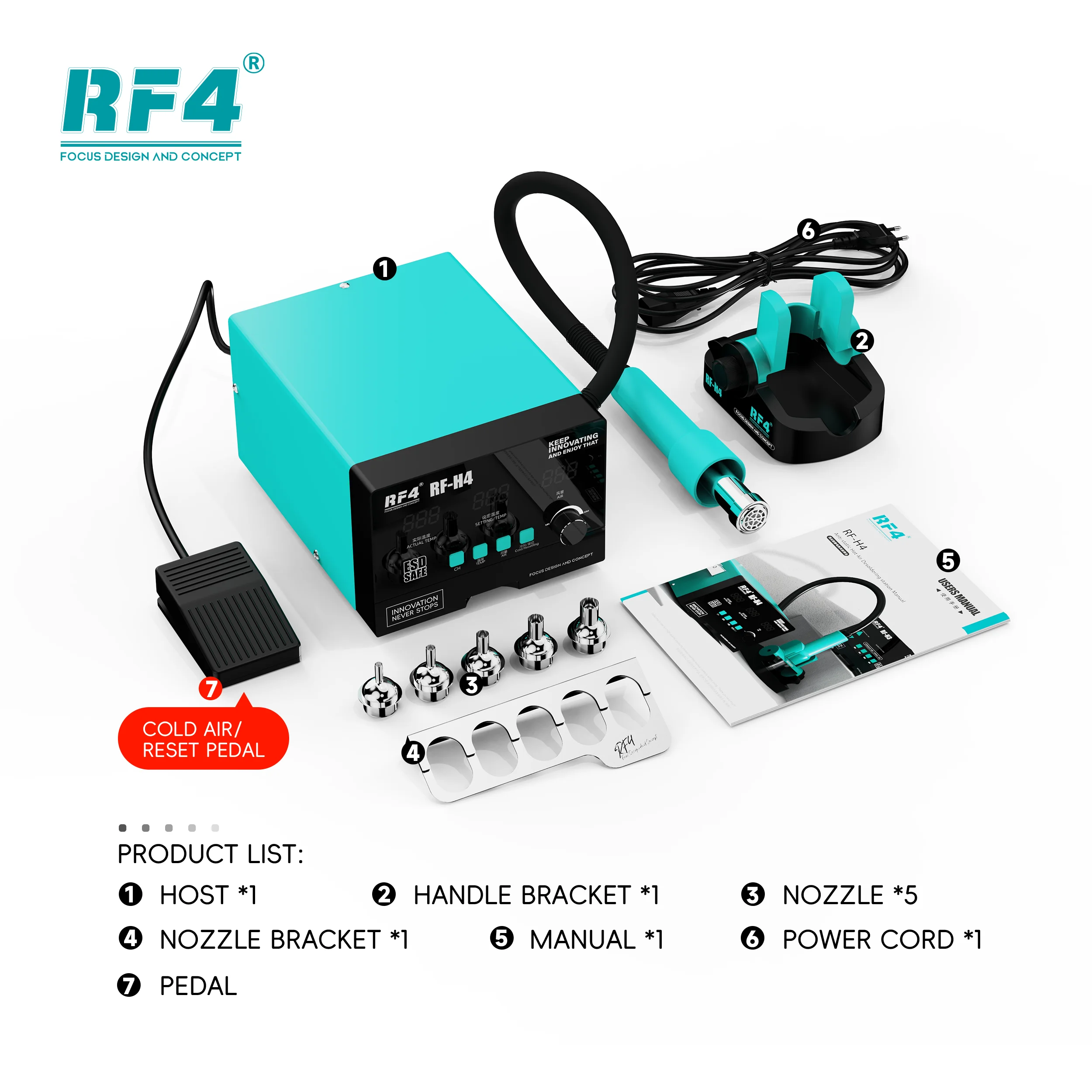 RF4 Latest Hot Air Reworking Station Using Stable High Power Pure Copper Ring transformer RF-H4 Fast Heating