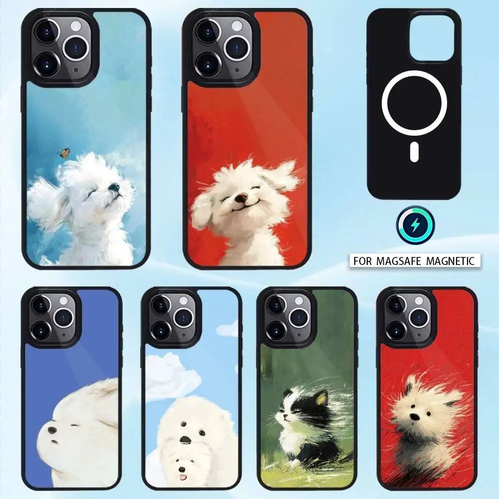 

Fluffy Windblown Pup Phone Case For iPhone 16,15,14,13,12,Pro,Max,Magnetic For Magsafe Wireless Charging