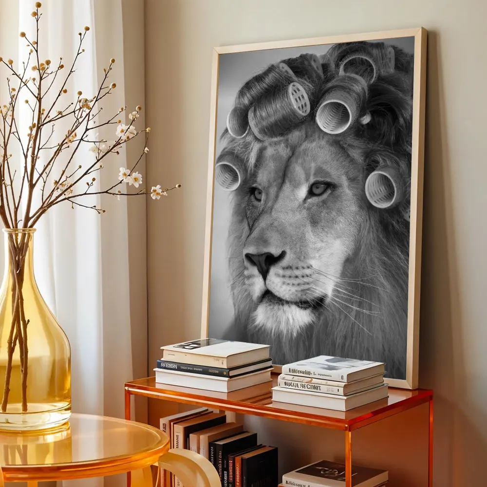 Funny Hairstyle A Lion At The Barbershop Hairdresser Art Poster Canvas Painting Wall Prints Picture Room Barbershop Home Decor