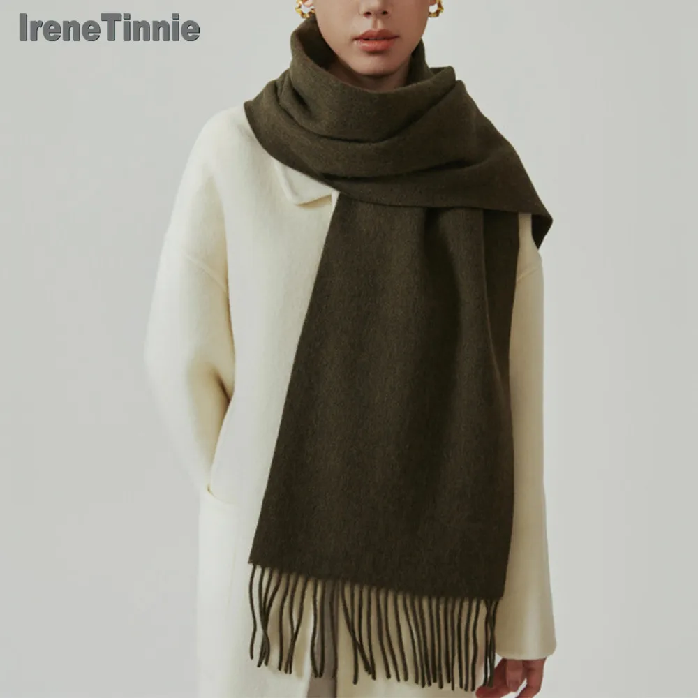 IRENE TINNIE Scarf Women's Winter 100%Wool Student Couple Knitted Warm Vintage Scarf 2024 Wool Scarf for Warmth 200*30CM