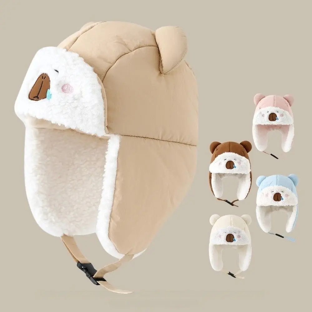 New Cartoon Bears Kid Outdoor Caps Plushie Waterproof Toddler Winter Hats Adjustable Size Ears Protective Cap for Cold Weather
