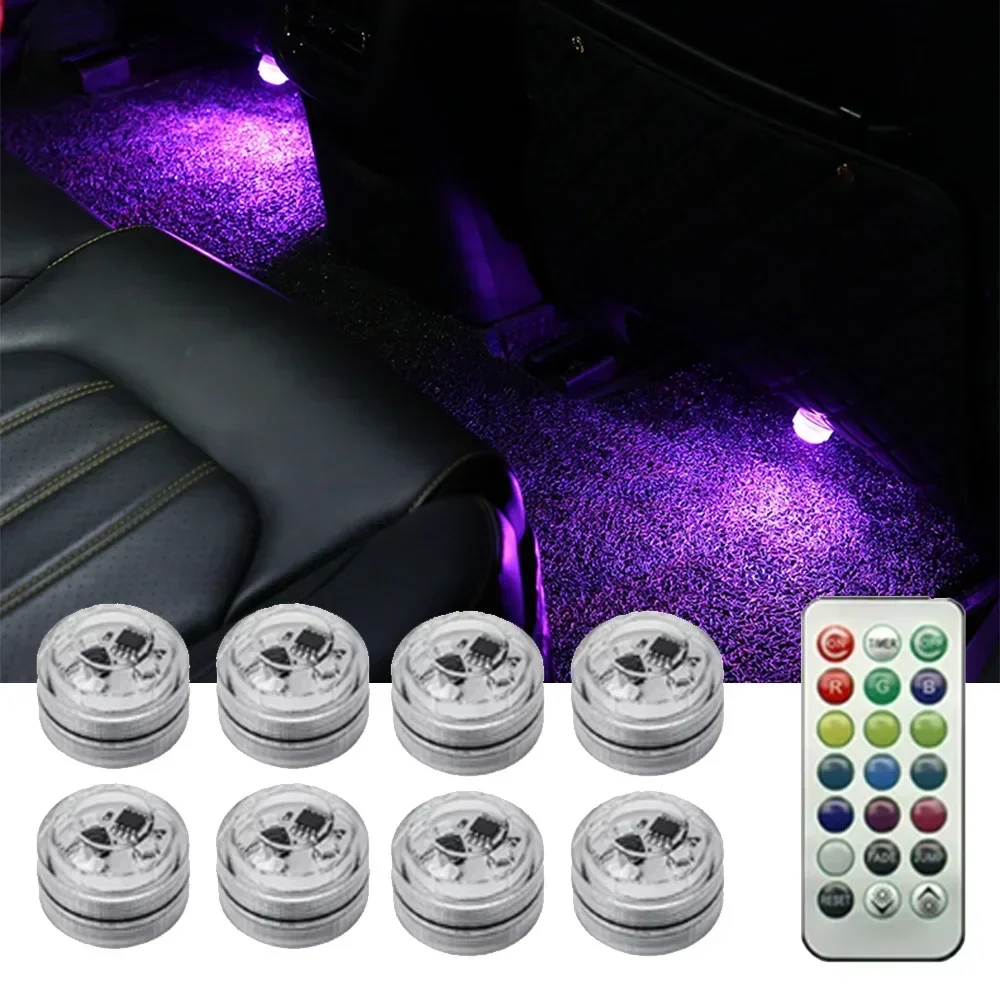

1-10PCS Wireless Adhesive LED Car Interior Ambient Light Remote Control Decor Auto Roof Foot Atmosphere Lamp Bicycle Tail Light