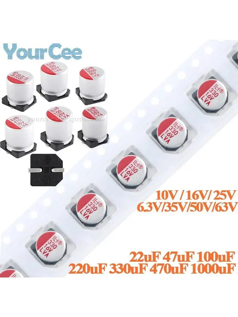 Condensateur électrolytique en aluminium à semi-conducteurs SMD, capacité 20% 63V/50V/35V/25V/16V/10V/6.3V 1000uF/470uF/220uF/100uF, 10 pièces/2 pièces