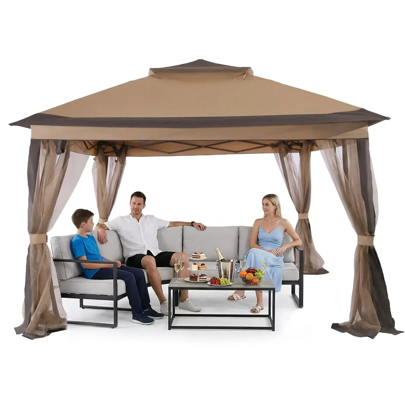 New Products10x10ft Heavy Duty 4 Sided Pavilion With Metal Fe & Stakes & Mosquito Portable T Top Gazebos With Privacy Sn Folding