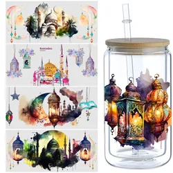 5 Sheets Islamic Ramadan UV DTF Cup Wrap,Sport DTF Transfer Stickers for Glass Cup,Waterproof Ramadan Rub on Transfers