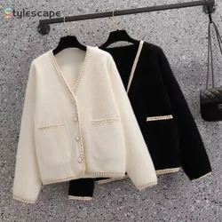 2024 New Fashionable Small Fragrant White Sweater Spring and Autumn Cardigan Imitation Mink Fleece Knitted Coat for Women