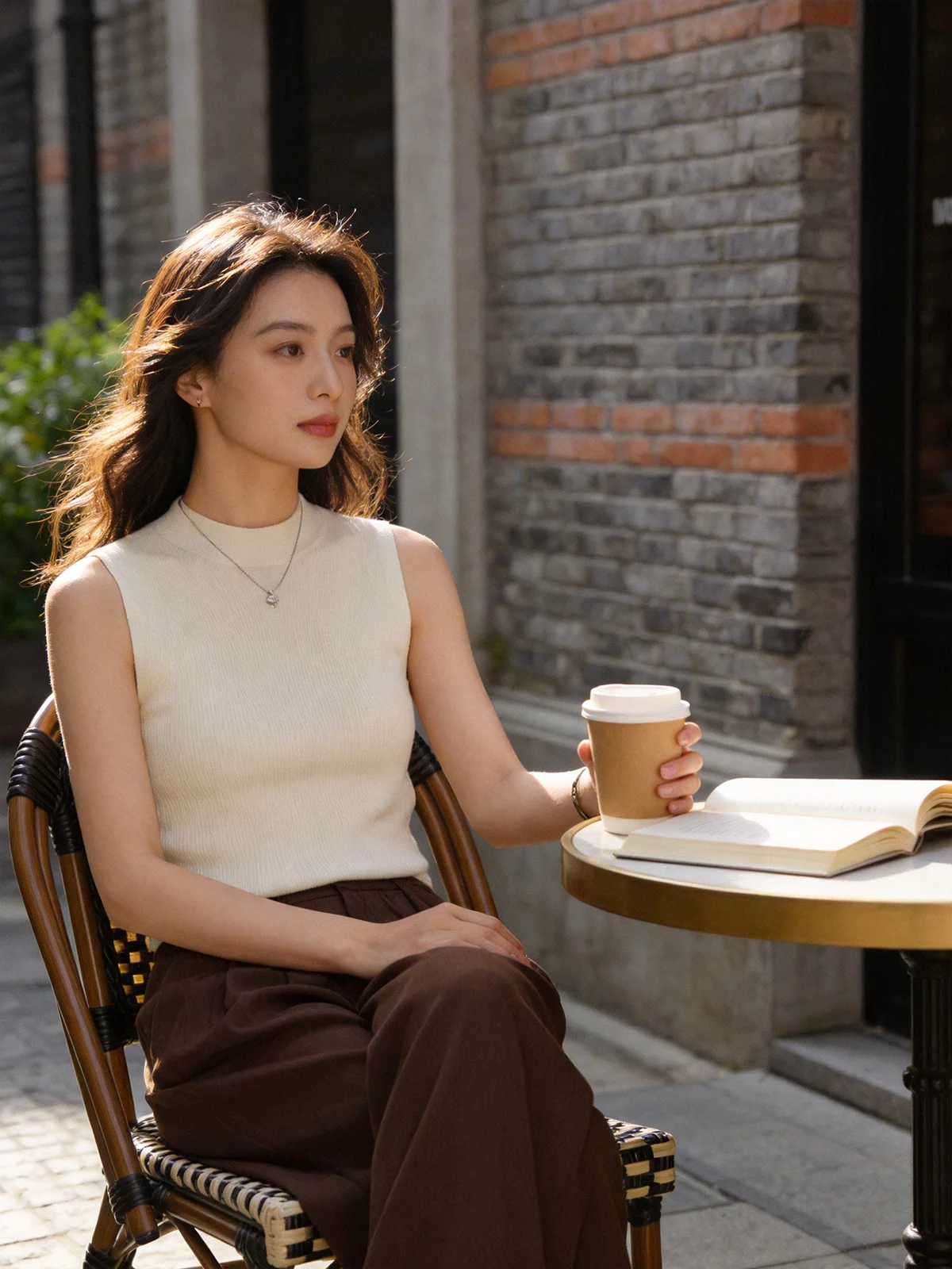

Elegant White Acetate Vest Women Summer Half High Collar Sleeveless Knitted Slim Fit Exposing Thinness Base Layer Oute...