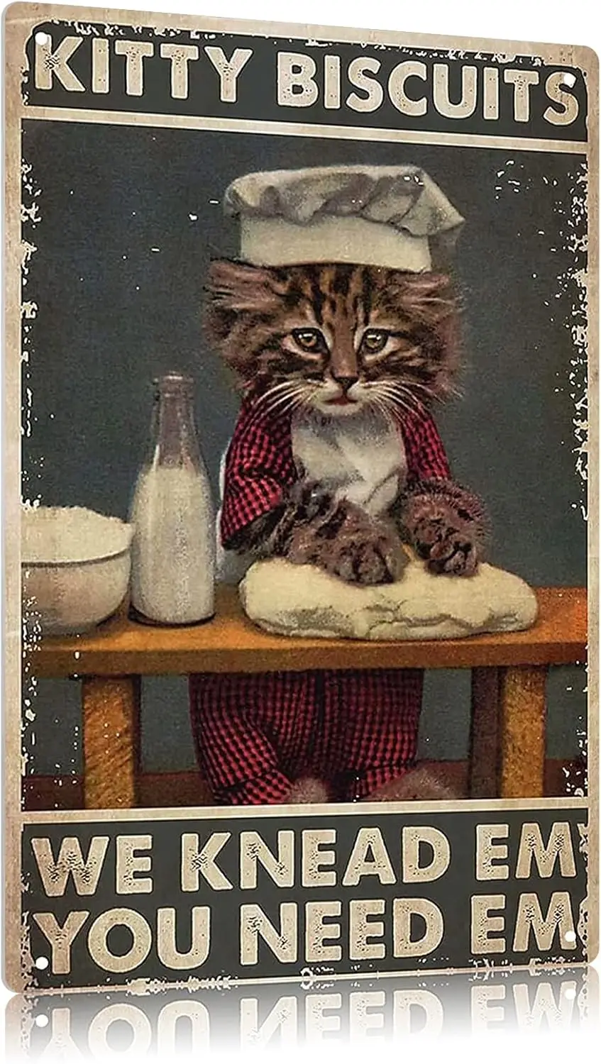 Metal Tin Sign - Kitty Biscuits Vintage Style Cafe Home Iron Mesh Fence Farm Supermarket Bar Pub Garage Hotel Diner Mall Fores
