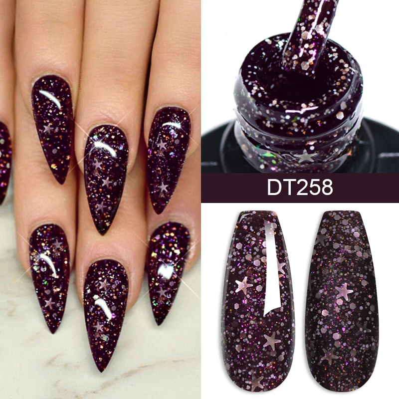 MEET ACROSS 7ml Snowflakes Sequins Gel Nail Polish For Nails Christmas Glitter Shiny Nail Art Gel Varnish Nail Supplies Manicure