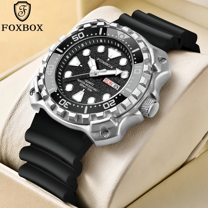 FOXBOX Sports Man Wristwatches Top Brand Luxury Waterproof Super Luminous Ceramic Bezel Watch for Men Male Quartz Clock with Box