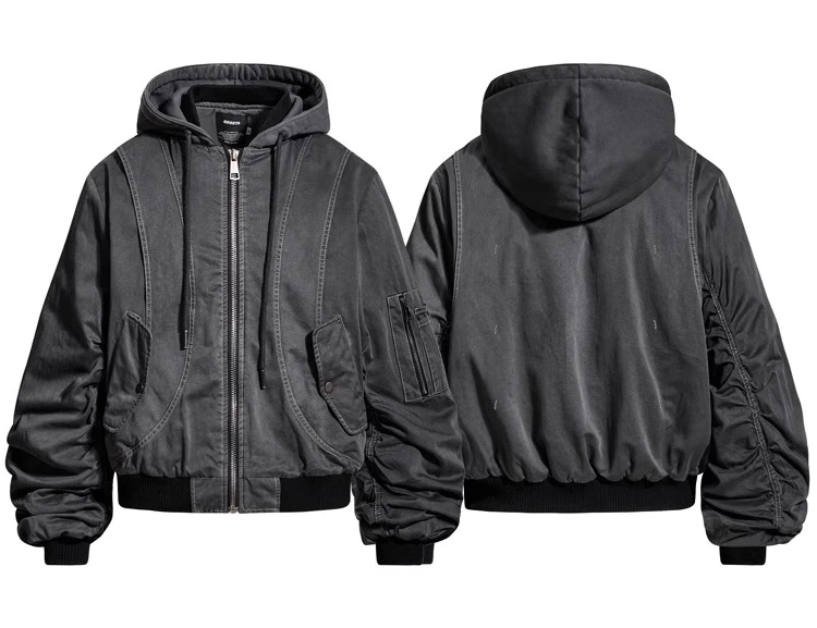 2025 Men's Autumn New Fashion Retro Hooded Parkas Thickened Tooling Coats Male Stylish High Street Quilted Warm Trendy Parkas