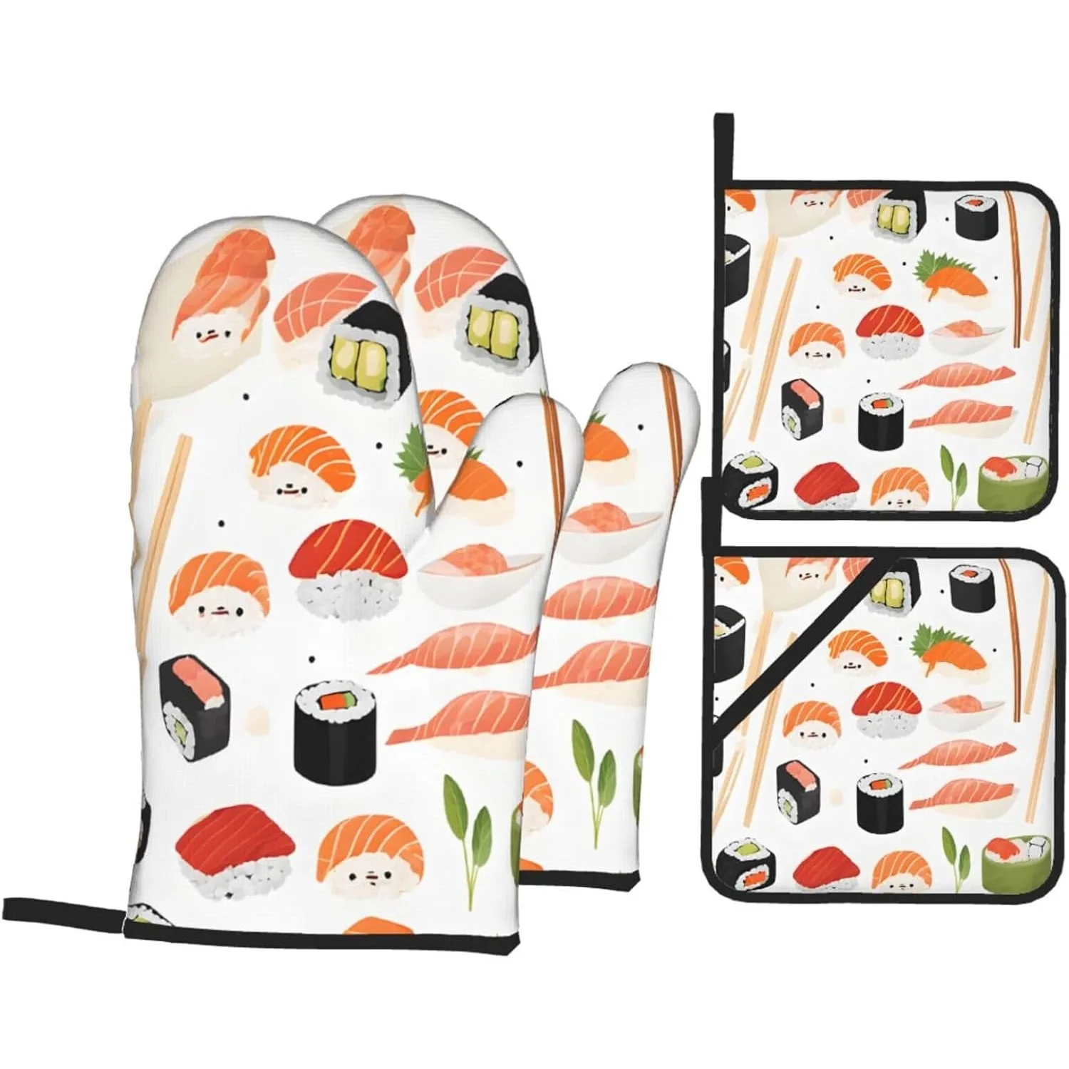 

Набор из 4 прихваток для духовки с принтом и прихватками, термостойкие прихватки из 4 предметов для приготовления пищи, выпечки, гриля в помещении и на открытом воздухе