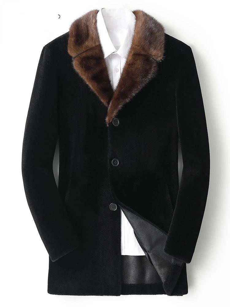 

2022 Autumn Winter Men Fashion Real Mink Fur Jackets Men Genuine Sheep Shearling Coats Male Single Breasted Long Outwear A339