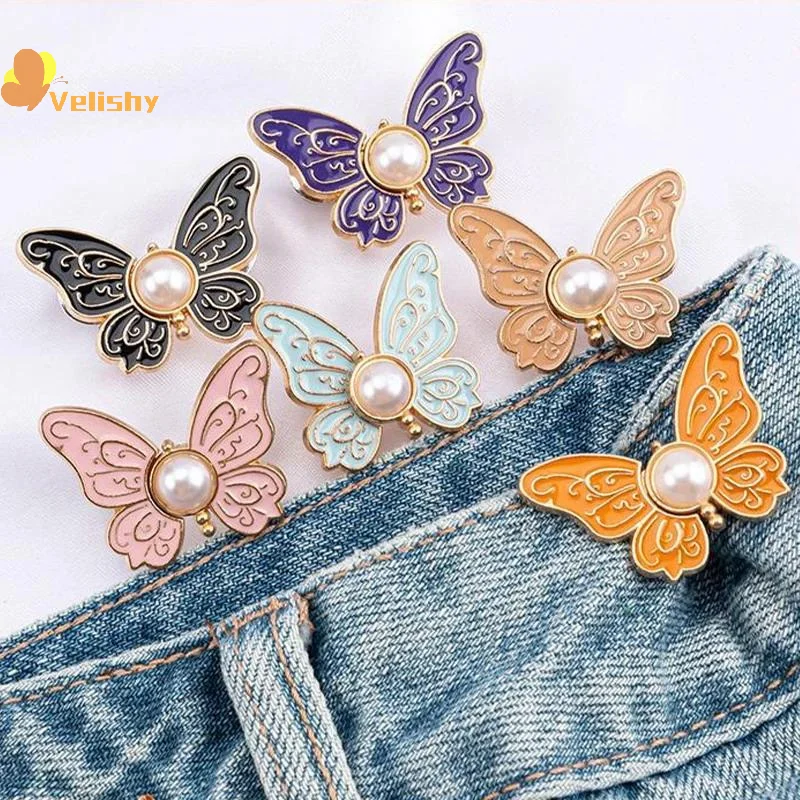 1pc Butterfly Waist Button Jean Button Pin Reusable Clothing Fitting Tools For No Sewing Required Buttons Pants Decoration