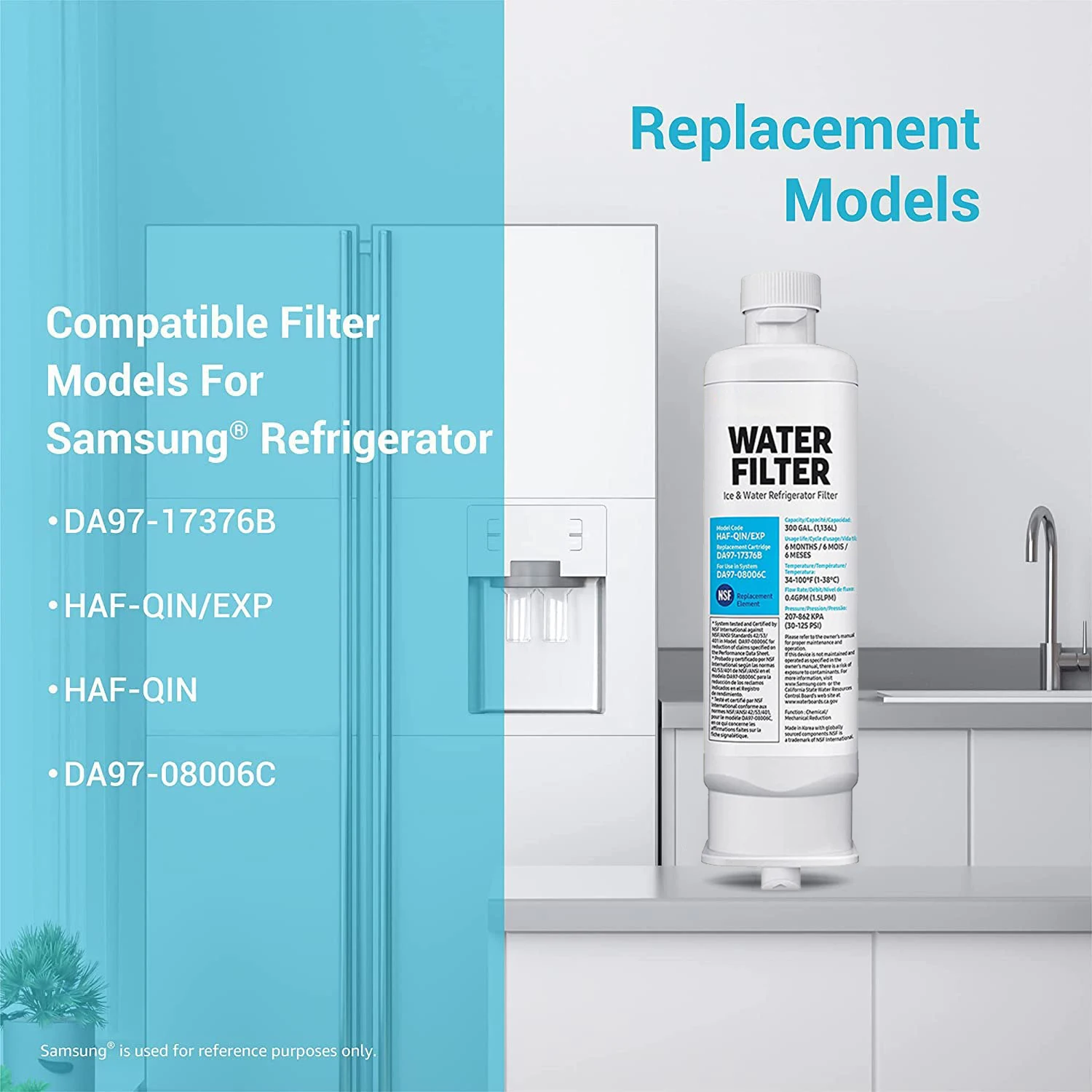 Genuine DA97-17376B Refrigerator Water Filter, NSF Certified Brand, HAF-QIN, EXP, DA97-08006C, RF23M8070SG, RF23M8070SR