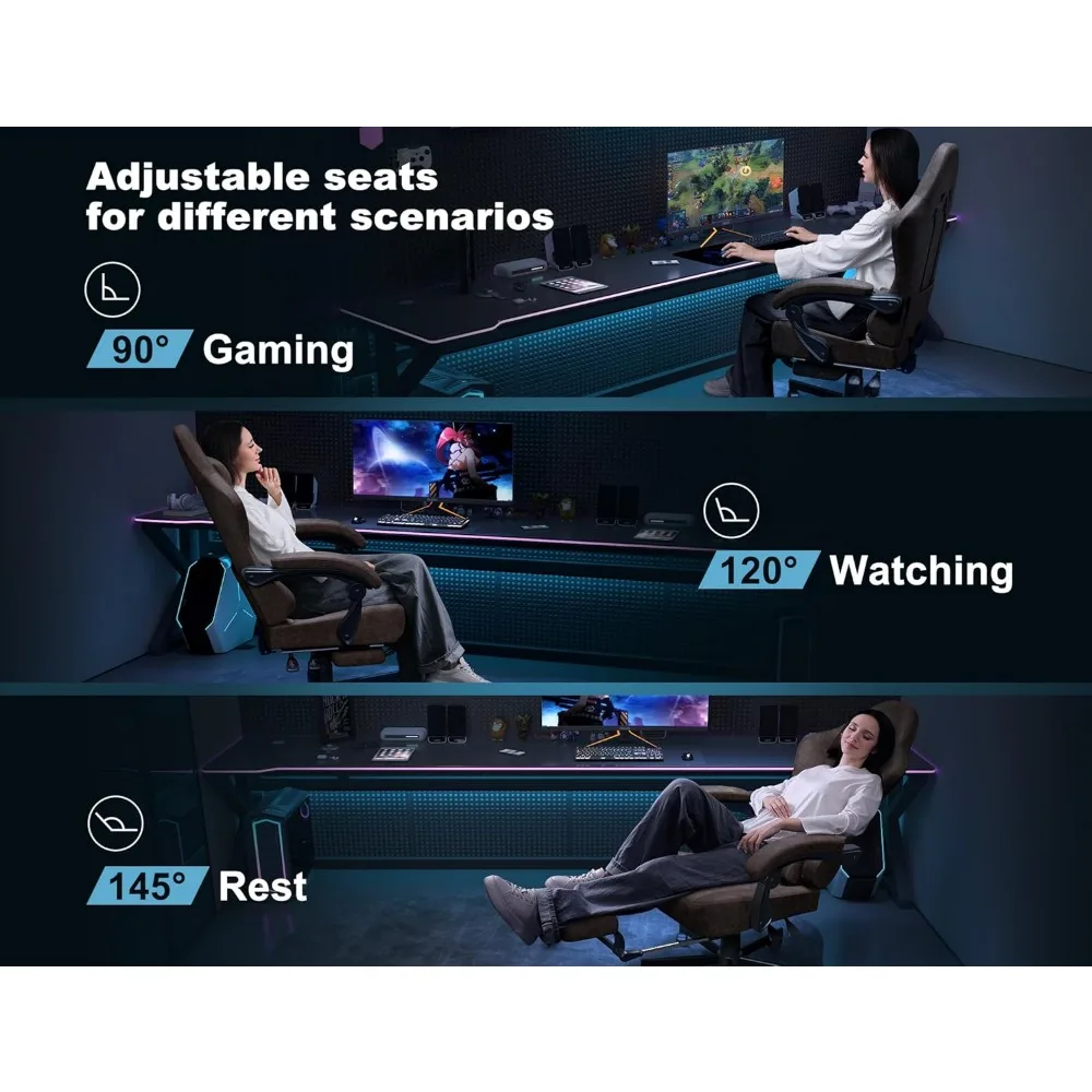 كرسي ألعاب جلدي مسامي مع وسادة زنبركية للجيب، كرسي مكتب مريح عالي الظهر مع مسند للرأس، مثالي للكمبيوتر #6