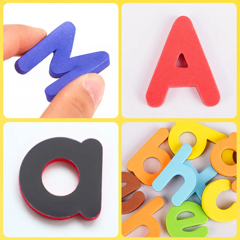 104/208 Stuks Magnetische Alfabetletters Kit Met Magneetbord Schuim Alfabetletters Kids Peuter Spell en Leren ABC Koelkastmagneten