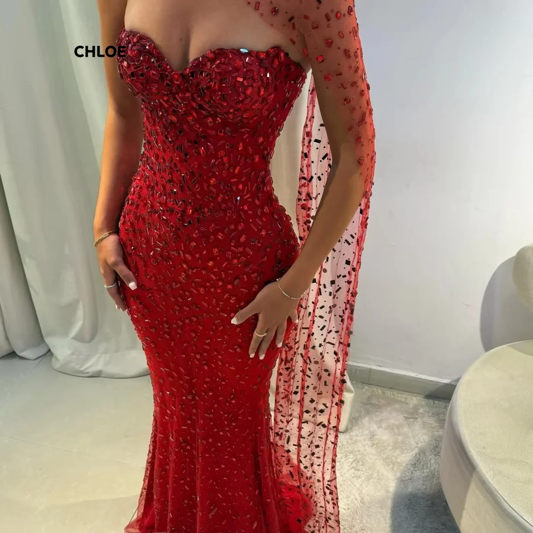 カスタムメイドの豪華なパーティードレス 女性用 2025 オフショルダー プロムドレス 2025 高級ボールドレス フィッシュテール ショール エレガントなガウン