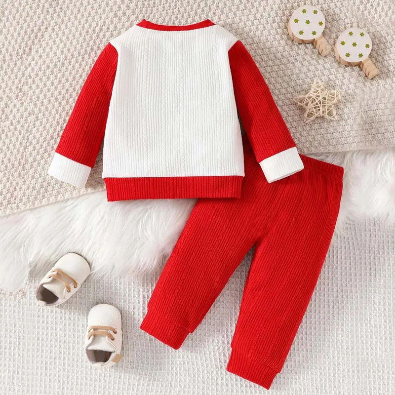 Herbst Kleinkind Baby Mädchen Set Marienkäfer Stickerei Patchwork Farbe Langarm Top rote Hose 2 Stück Outfits Kleinkind Mädchen Kleidung