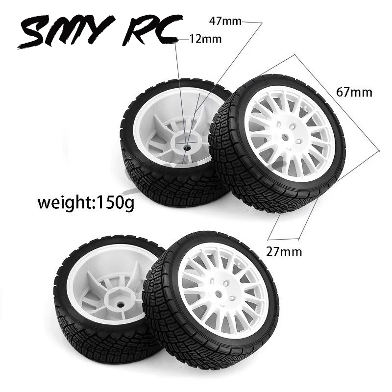 4pcs 65mm Rubber Tire Wheel Tyre 12mm Hex for Tamiya TT01 TT01E TT02 TT02B XV01 TA06 PTG-2 1/10 RC Racing Car Upgrades Parts