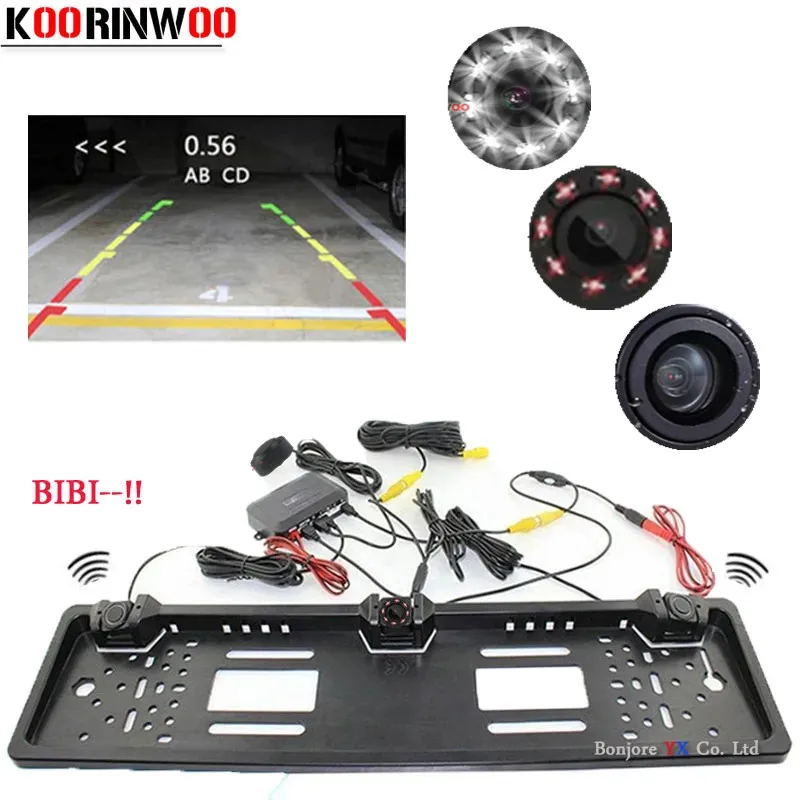 Koorinwoo Cars Parktronic For European Number Frame Camera Rear View Vehicle Alarm Parking Sensors System CVBS For Android Radio