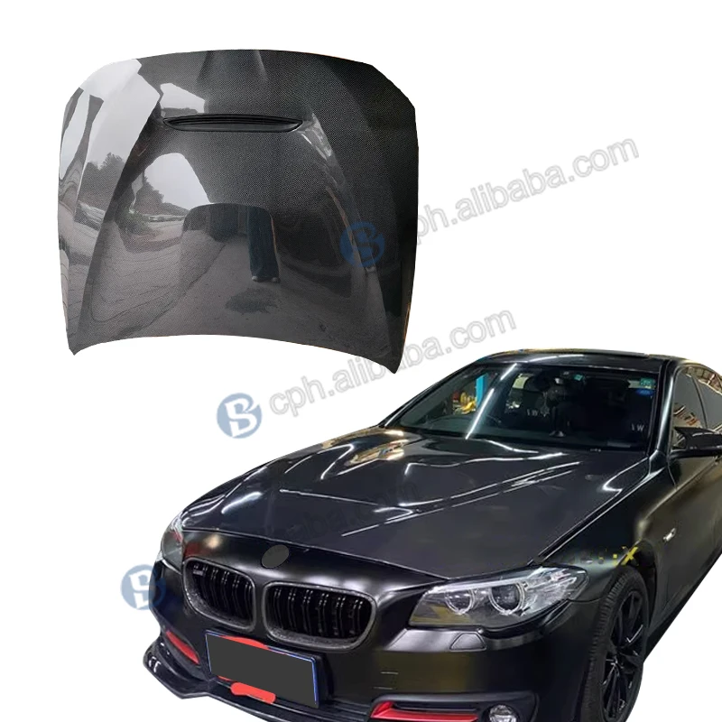 

BENSNEES GTS Style Real Black Carbon Hood Bonnet for BMW 5 Series F10 F18 535i 550i 2011-2017 Hood Carbon Fiber Engine Cover