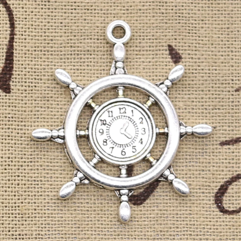 6pcs Charms Rudder Helm Anchor Ship Clock 40x35mm Antique Silver Color Pendants DIY Making Findings Handmade Tibetan Jewelry