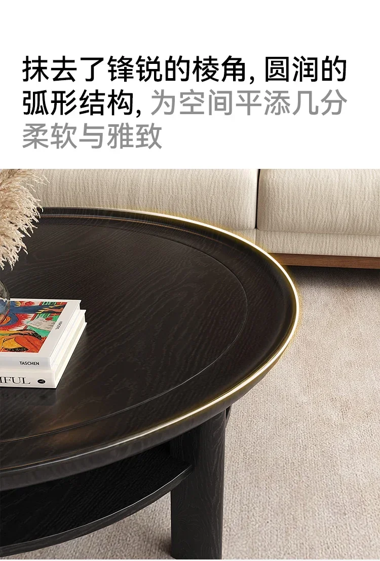 A  A57 Italian Minimalist Style Solid Wood Coffee Table Double Layer Storage Round Coffee Table New Home Living Room