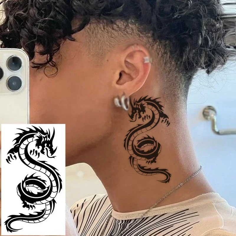 Tattoo Stickers Chinese Dragon Cool Loong Shape Neck Hand Foot Arm Fake Tatto for Women Men Waterproof Temporary Makeup Body Art