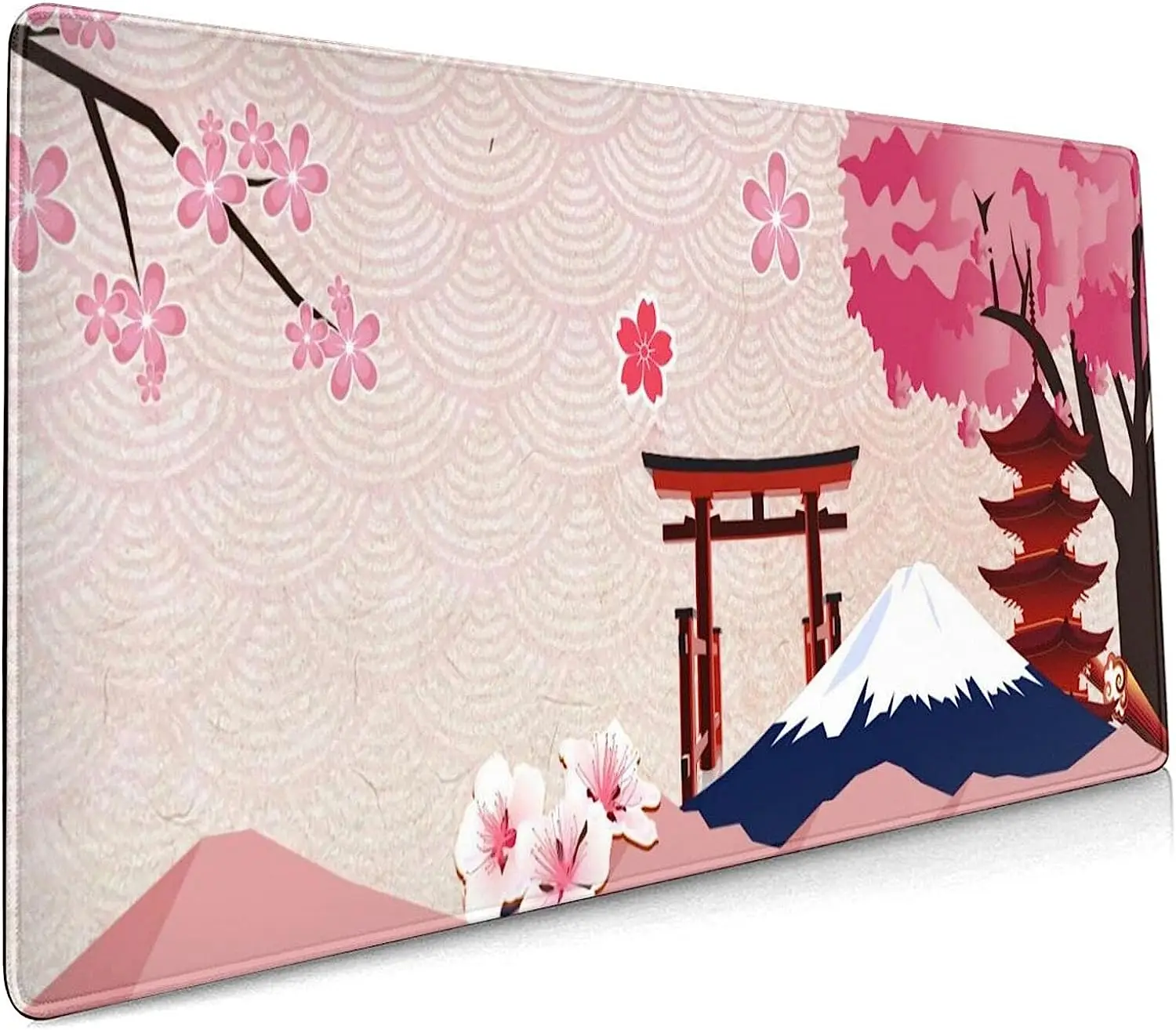 

Japanese Landscape Pink Sakura Extended Mouse Pad 35.4x15.7 Inch XXL Cherry Blossom Non-Slip Rubber Base Large Gaming Mousepad