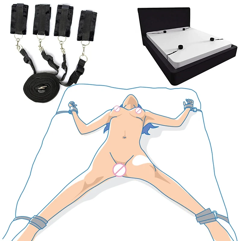 18 Bondage Set Adult Sex Game Handcuff Ankle Restraints Sextoy Couple Slave Sex Products Erotic Bed Strap System BDSM Soft Cuffs