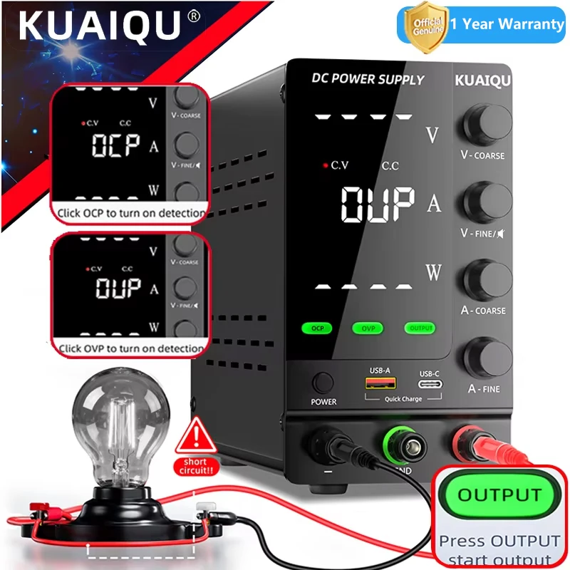 KUAIQU Variable Power Source Switching DC Power Supply 30V 10A Bench Power Supply Optional OCP OVP Function,32V 6A,60V 120V 3A