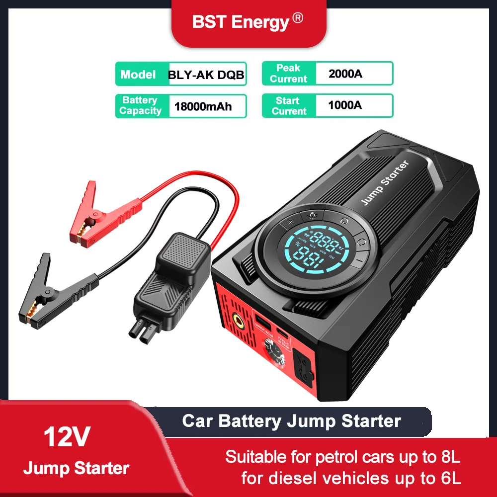 

Portable Car Jump Starter 12V Lithium Battery Booster Pack for up to 8.0L Gas and 6.0L Diesel Engines